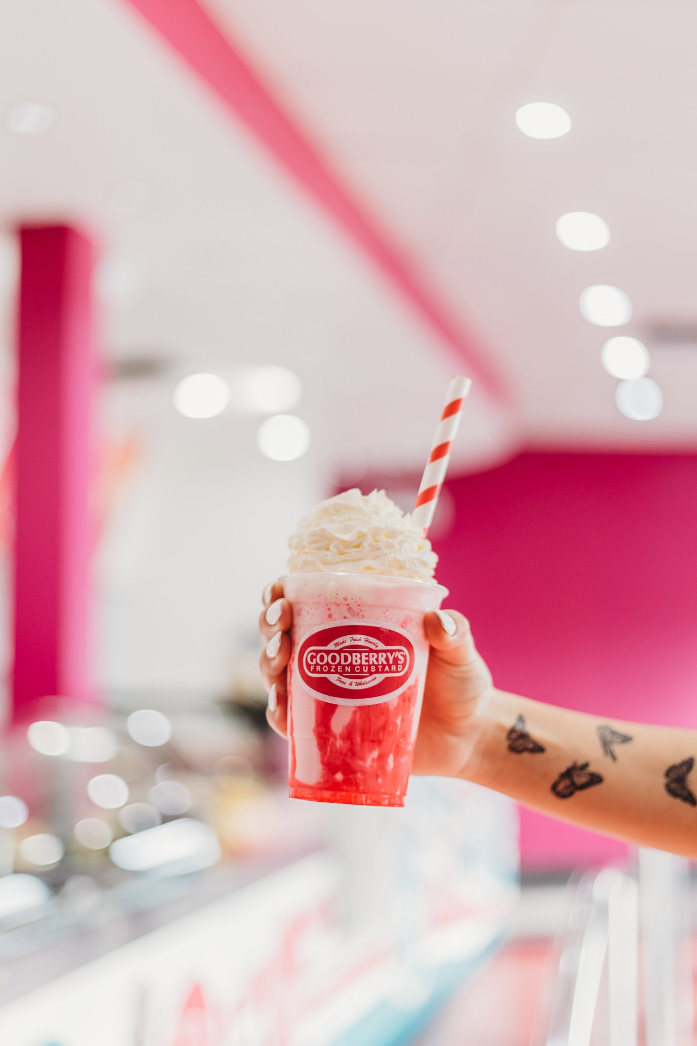 Canberra food photography - hand holding strawberry shake (Copy)