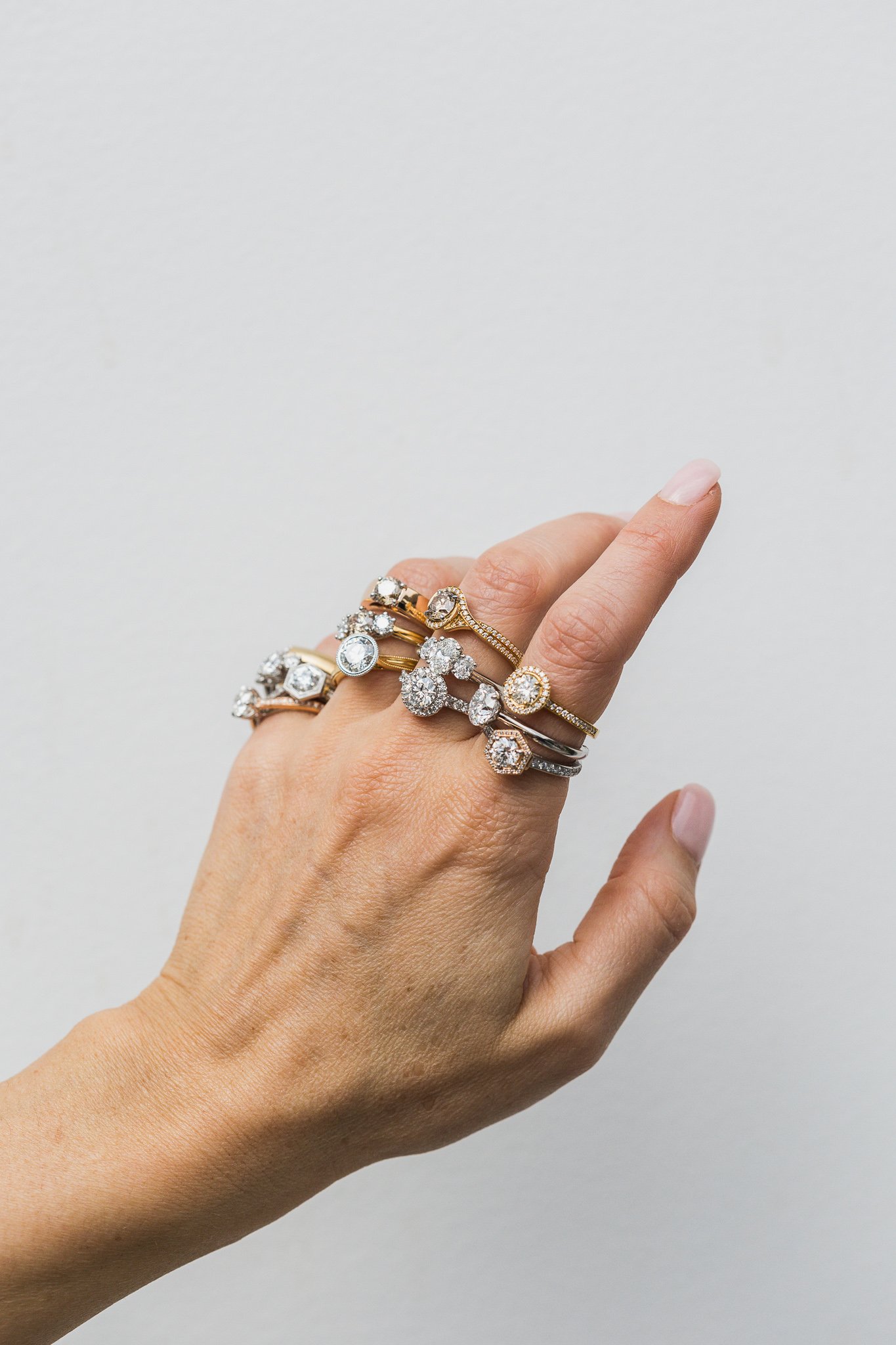 Canberra product photographer - hand wears assorted diamond rings