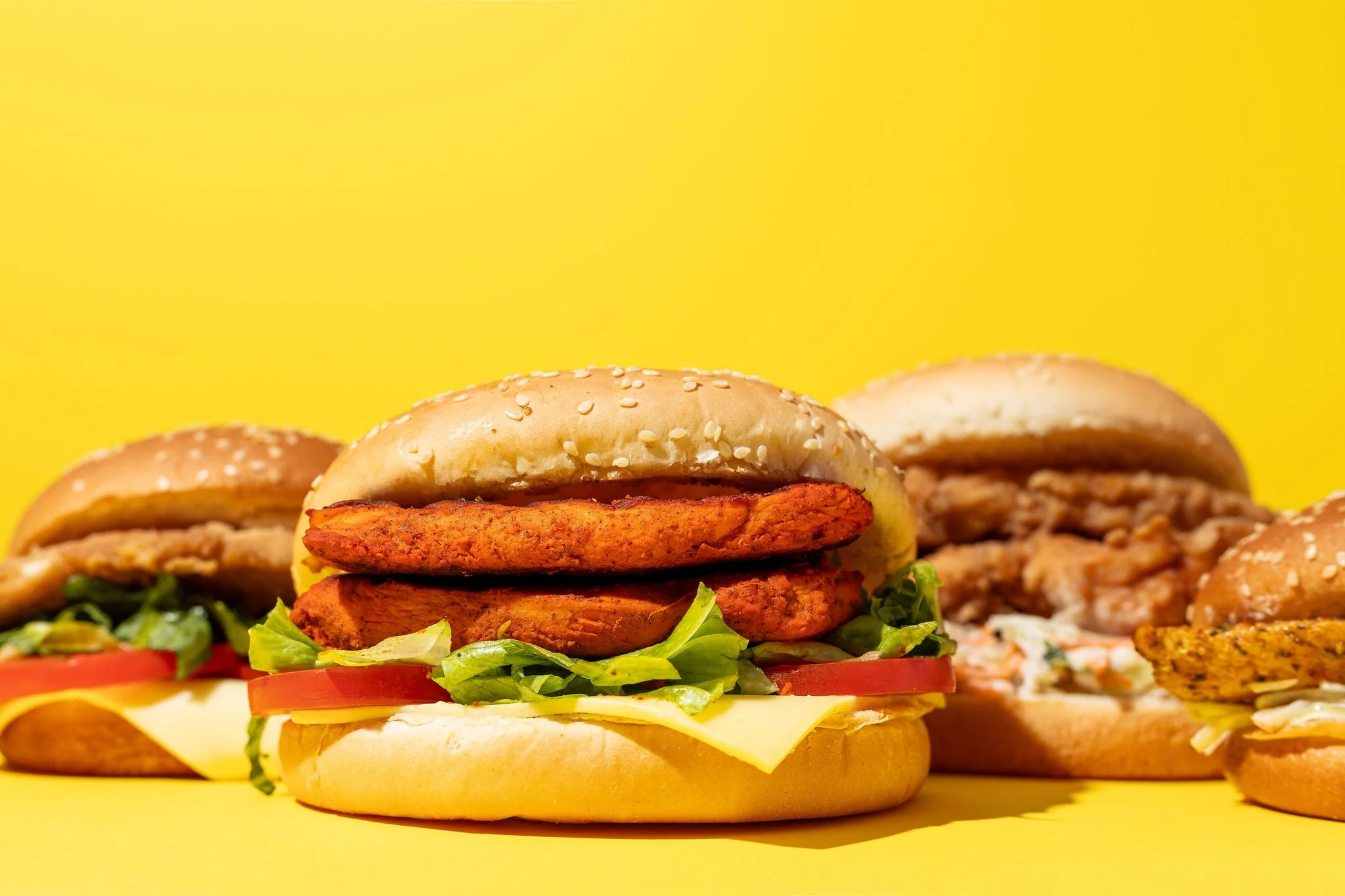 Canberra food photography - lineup of burgers
