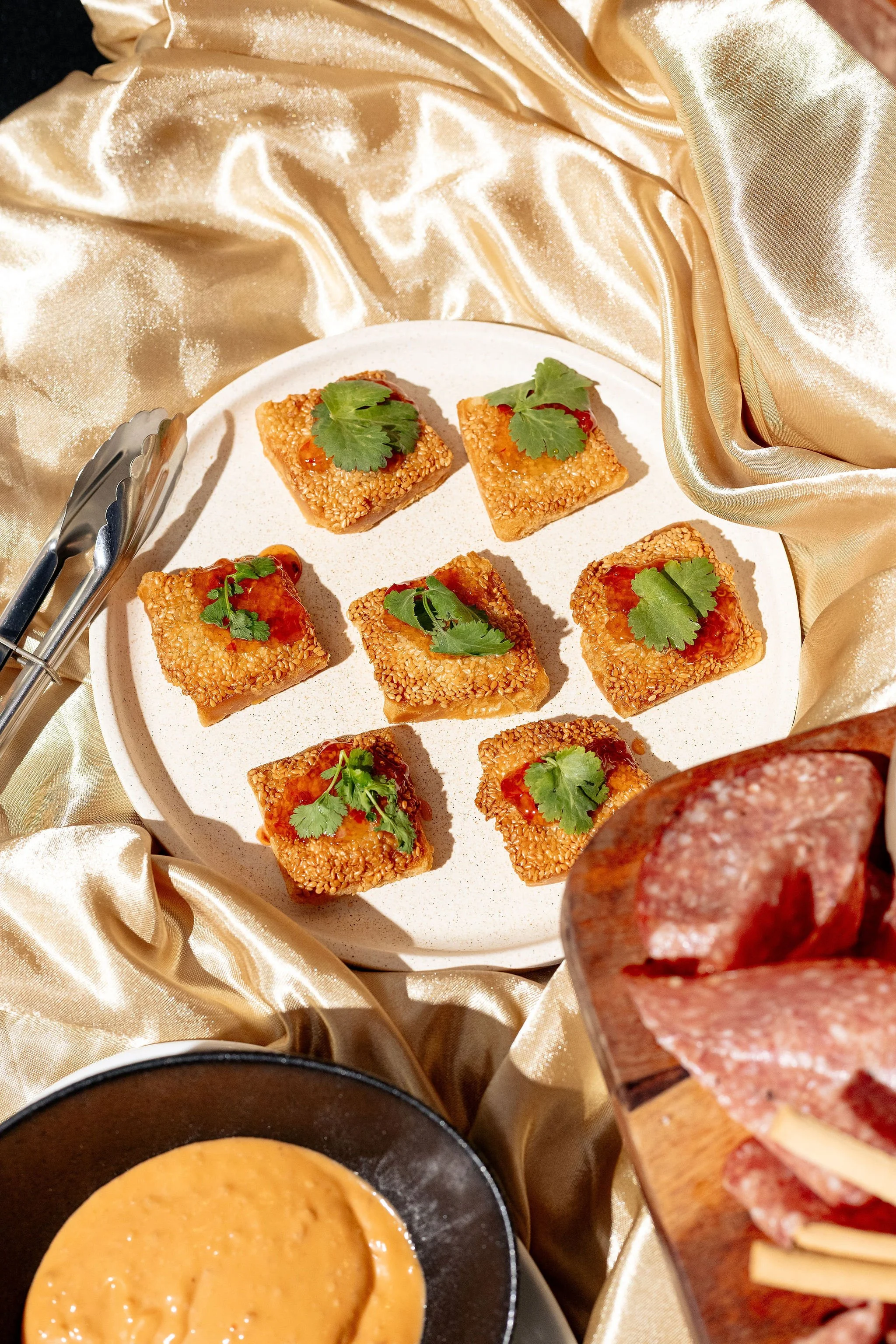 Canberra food photography - canapés on silk