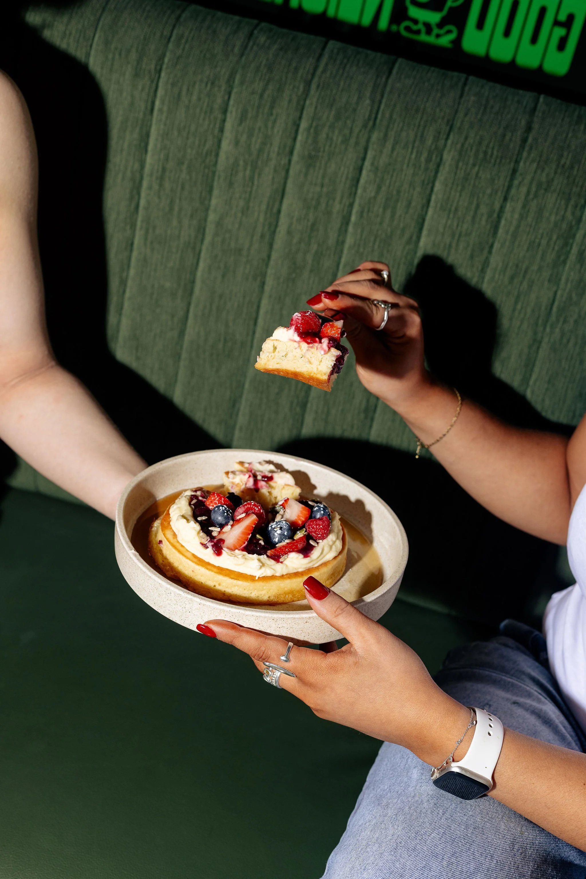 Canberra food photographer - eating delicious pancakes