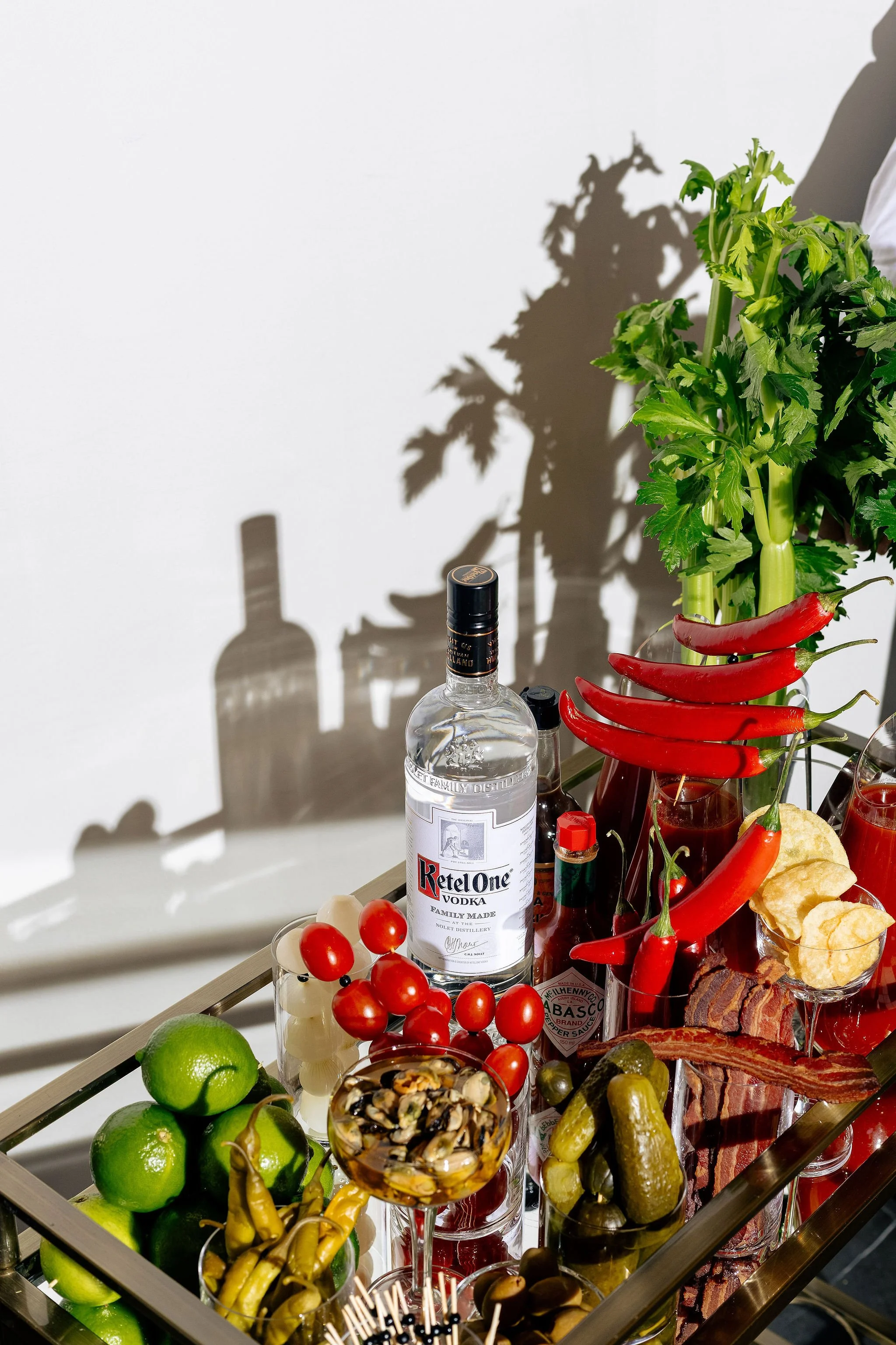 Canberra food photography - bloody mary ingredients on trolley