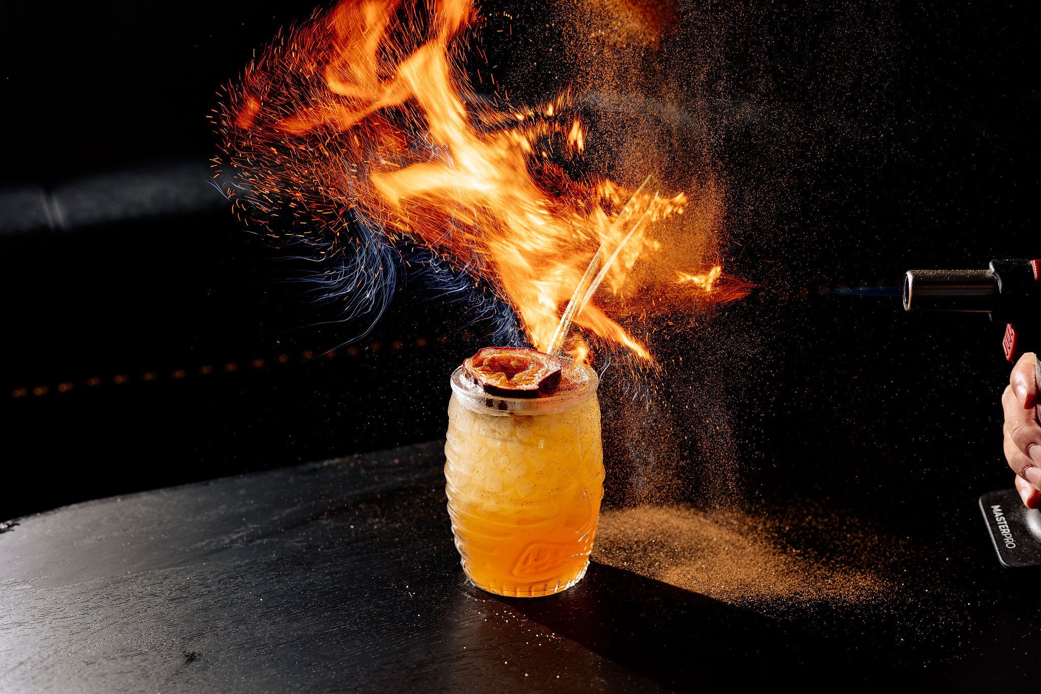 Canberra food photographer - flames over cocktail