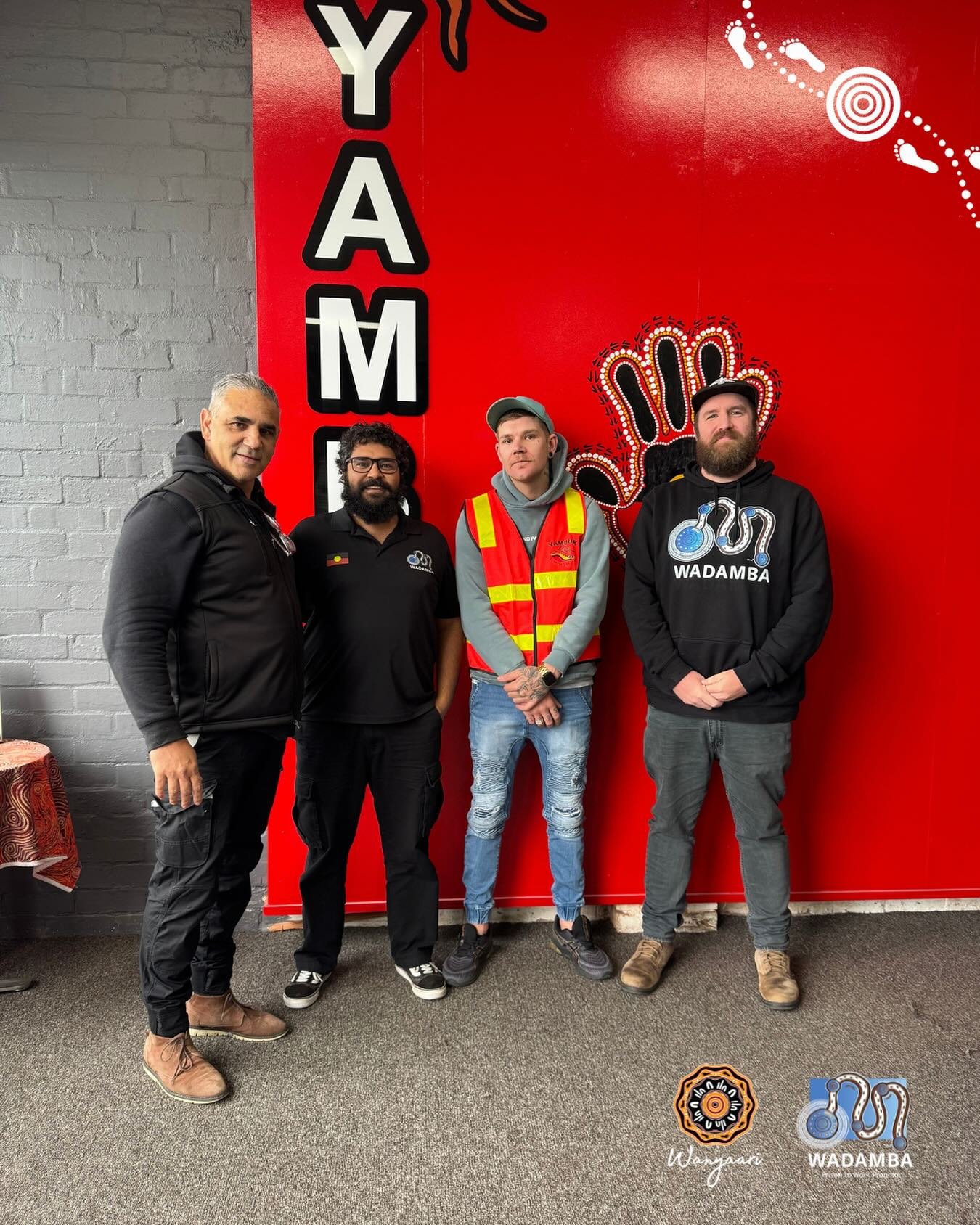 📍 Ballarat, VIC | 👷&zwj;♂️ Sheldan Jeans (in high-vis), one of our Wadamba participants, has kicked off his placement with Yambuk Labour &amp; Traffic Solutions! Supported by Brady (Wadamba Employment Pathway Mentor) and Terry (Wadamba Partnerships