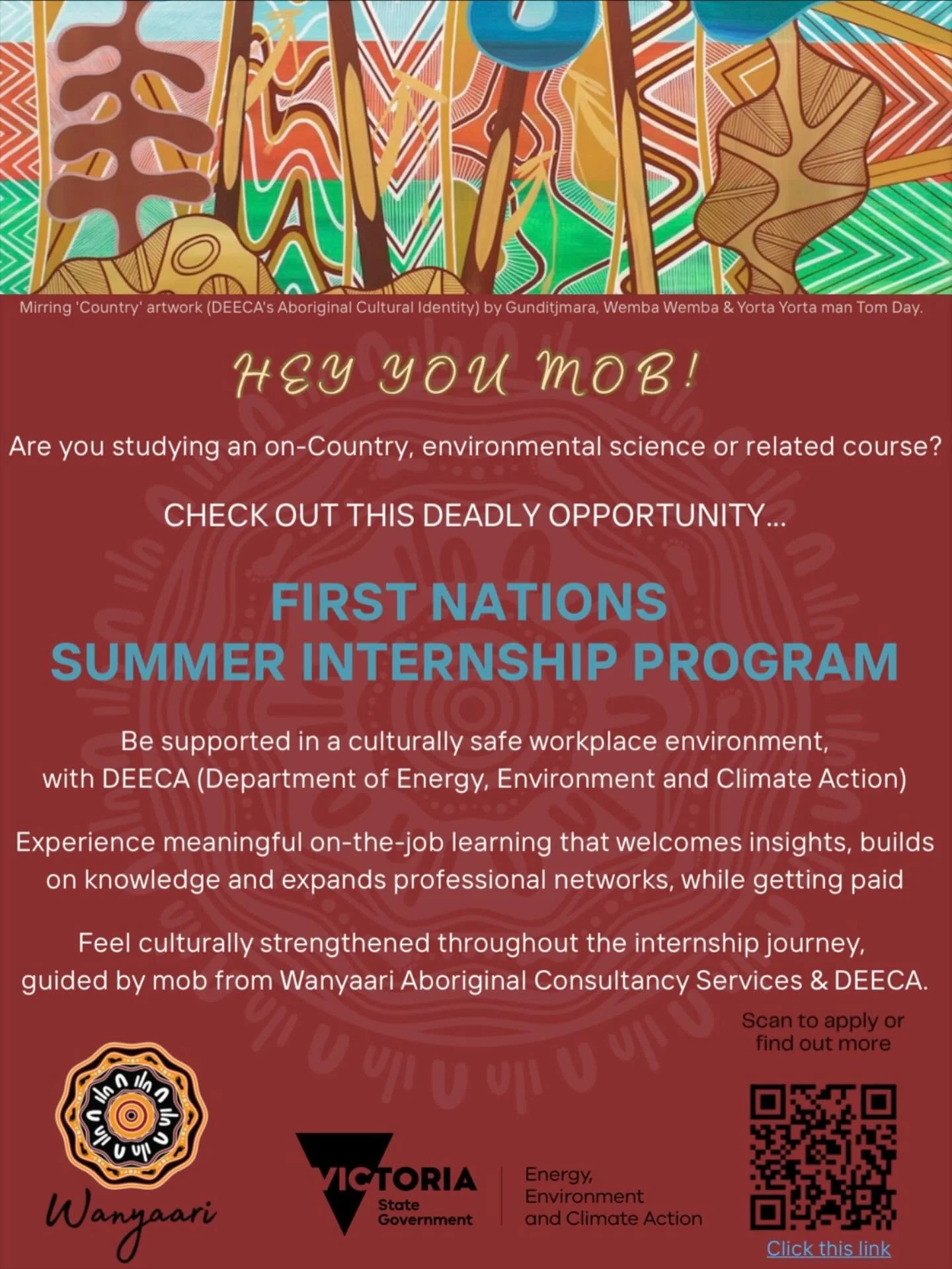 Are you an Aboriginal or Torres Strait Islander student based in Victoria studying land &amp; sea country management, conservation, environmental science, energy or a STEM related course? 

Wanyaari has partnered with the Department of Energy, Enviro