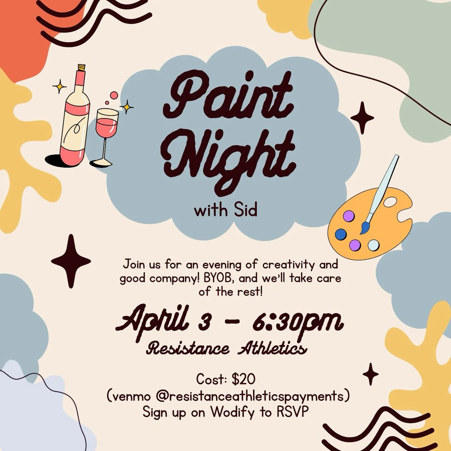 Paint night is back for First Friday! If you&rsquo;re looking for a fun way to get to know your fellow members, join us for a spring inspired paint night with our very own @sidbingham09 no art experience required! 🎨👨🏻&zwj;🎨🍷

Please sign up on W