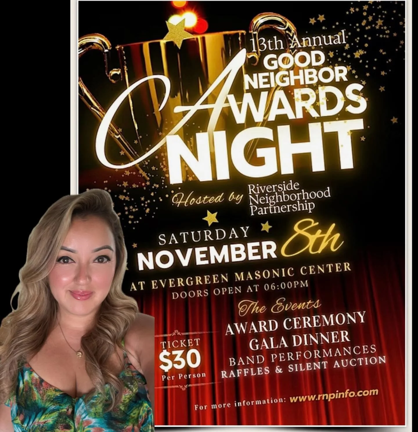 I am so honored to be nominated for the Good Neighbor Award! 🌟😍😍❤️😁🥰
Join me at the 13th Annual Good Neighbor Awards Gala on Saturday, November 8th at the Evergreen Masonic Center in Riverside.
Dinner, DJ entertainment, raffles &amp; more &mdash