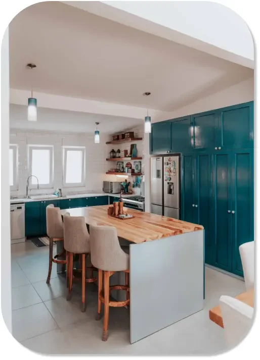 Colorful Contemporary Kitchen Remodel by OKM Construction Pros project photo
