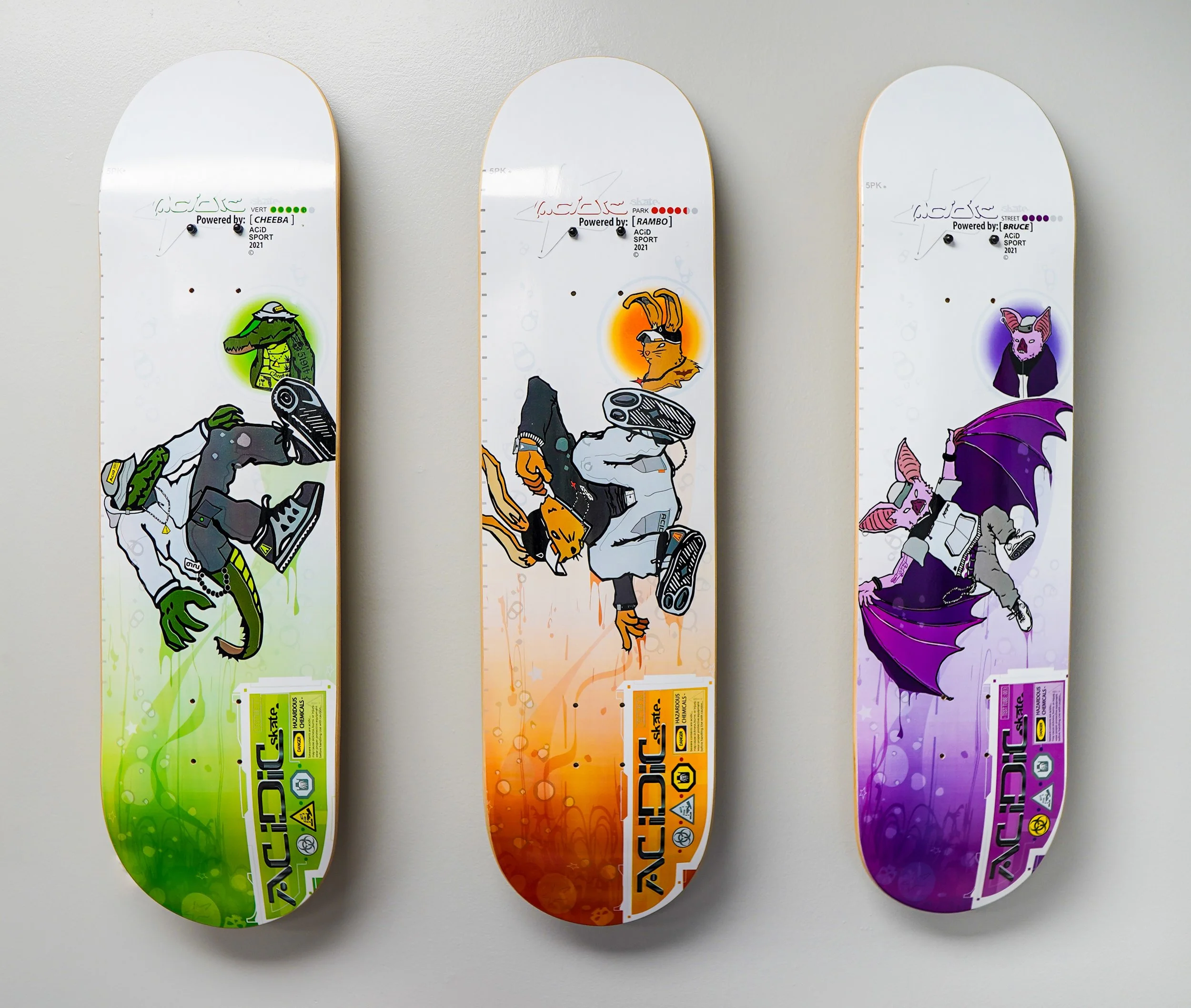 Acidic Skate Decks - Characters designed by Adam Chibba
