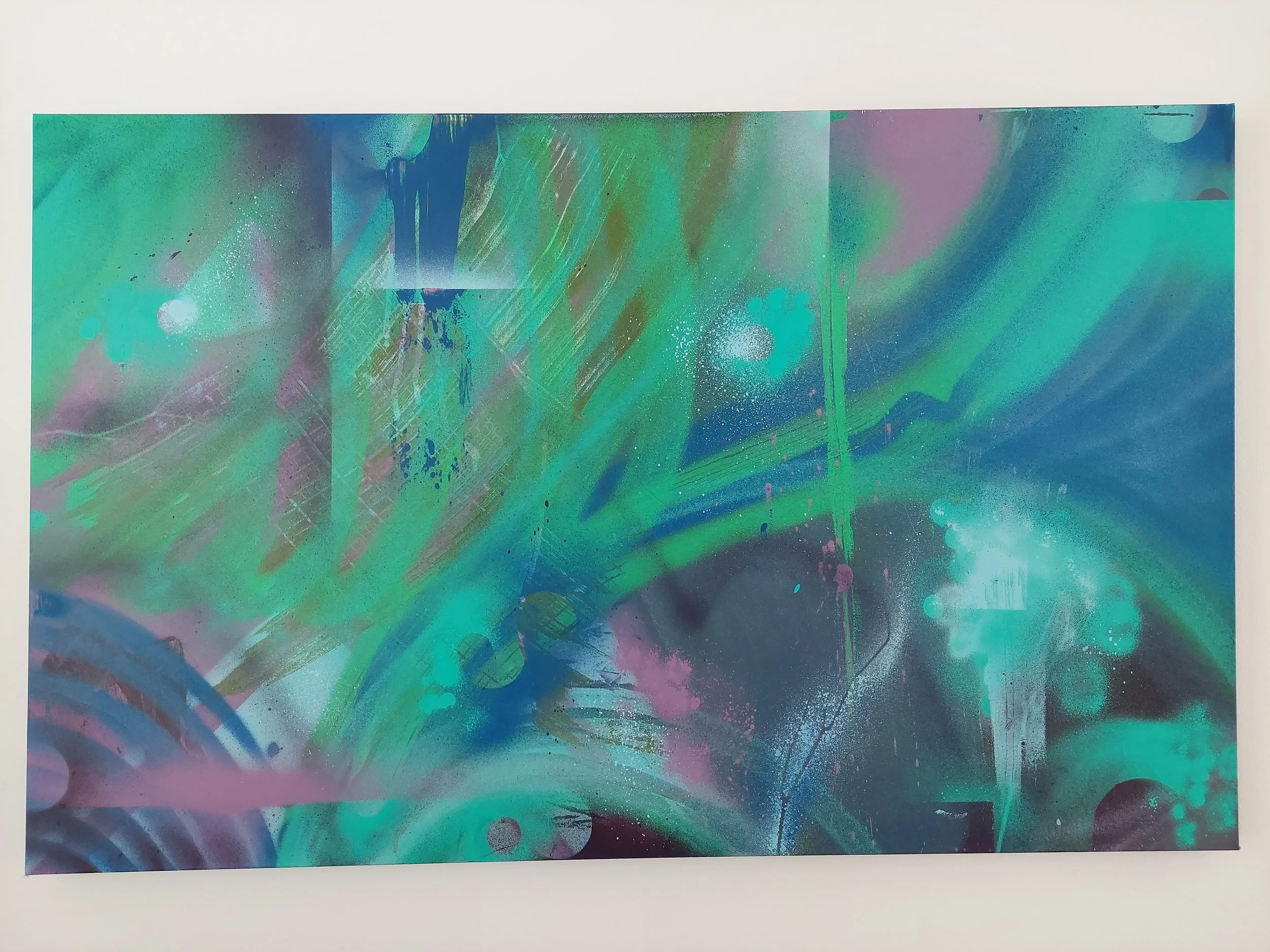 "Abstract Green N' Blues" 
Spray paint on canvas 2023.