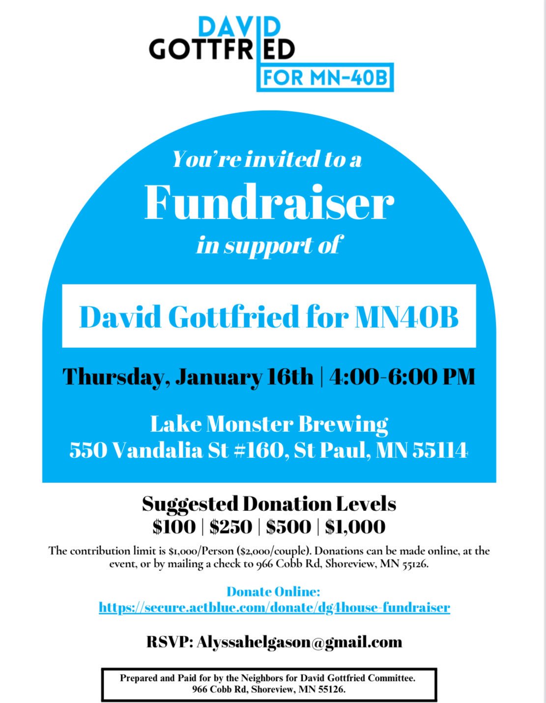 David Gottfried for MN-40B Fundraiser at Lake Monster Brewing