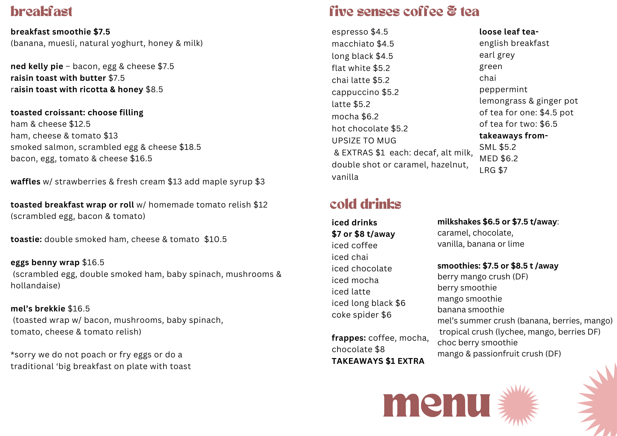 pies pasties bakery menu