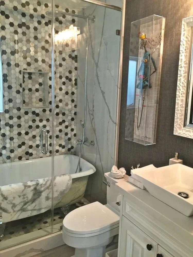 modern bathroom clawfoot tub in shower compartment glass.jpg