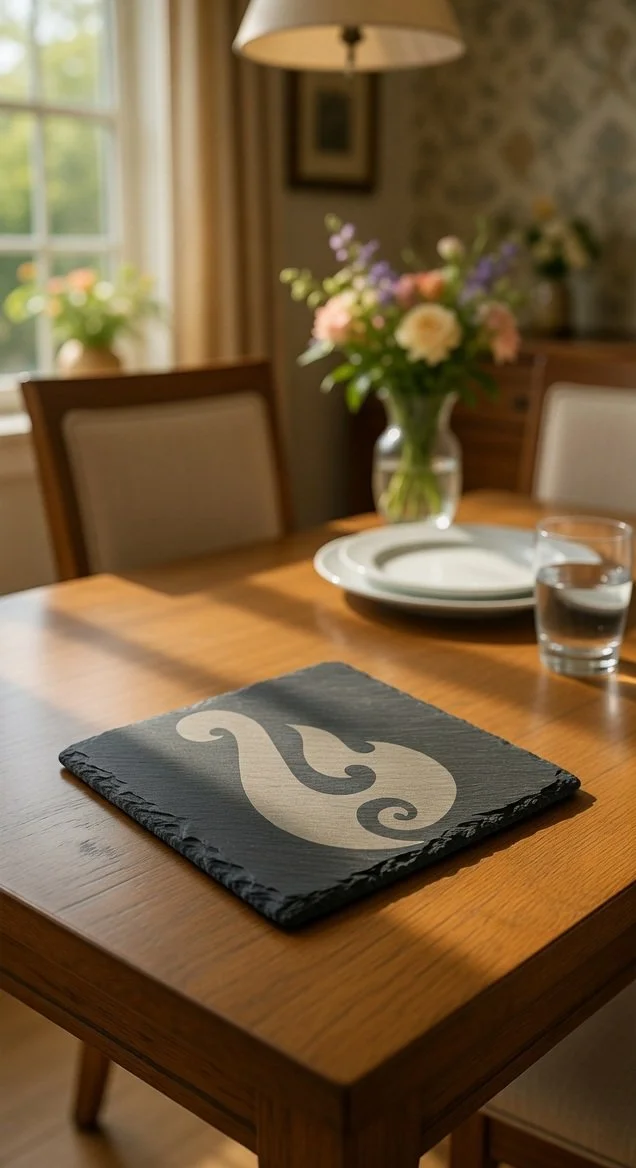"Maori Fish Hook (Hei-Matau)" Slate Coaster
