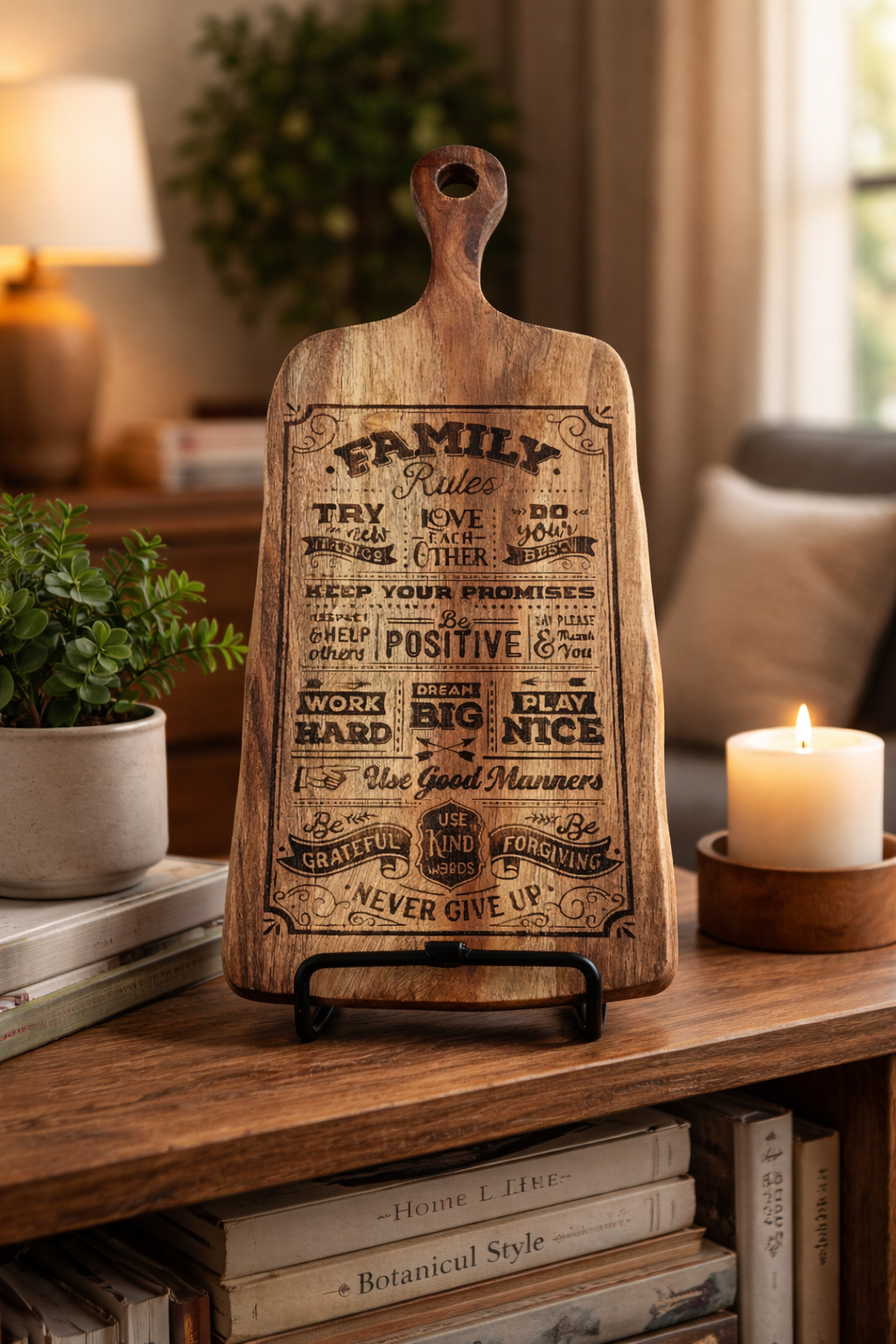 "Family Rules" Wooden Serving Board
