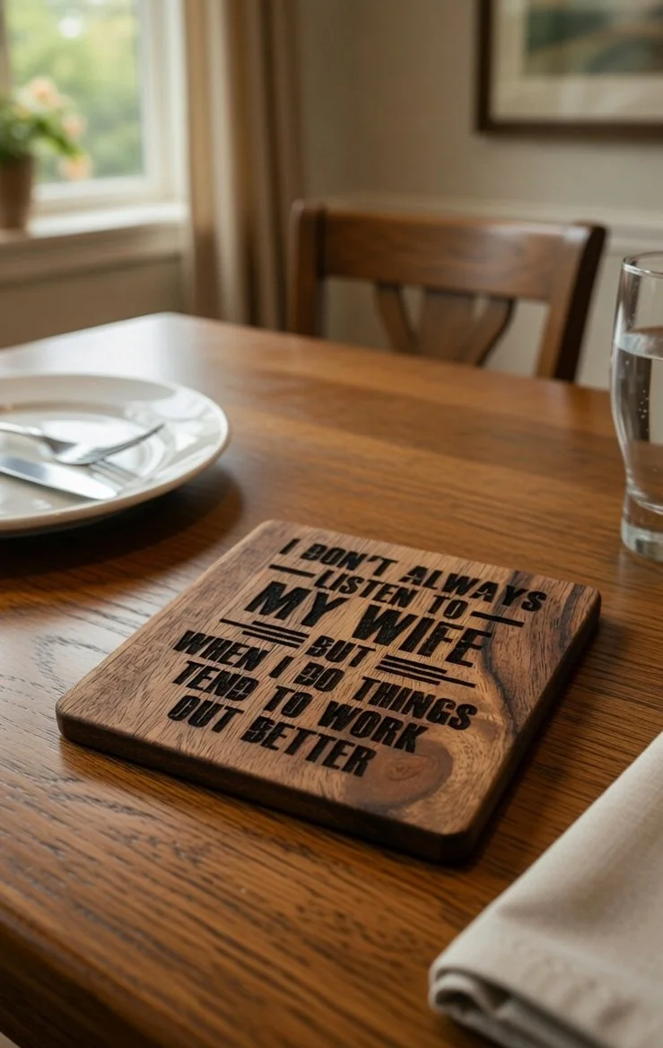 "I Don't Always Listen to My Wife" Wooden Coaster – Funny Husband Gift