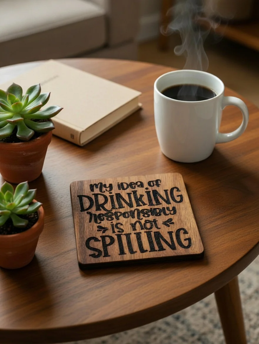 "My Idea of Drinking Responsibly Is Not Spilling" Wooden Coaster