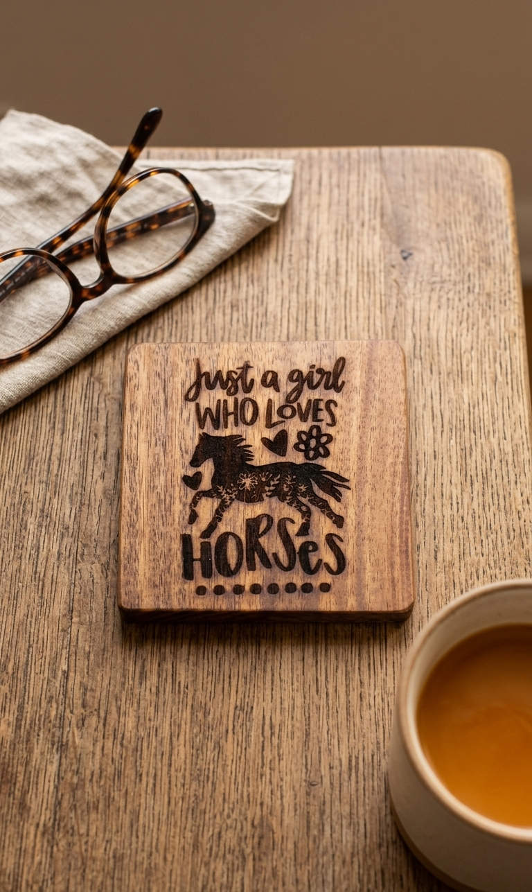 "Just a Girl Who Loves Horses" Wooden Coaster