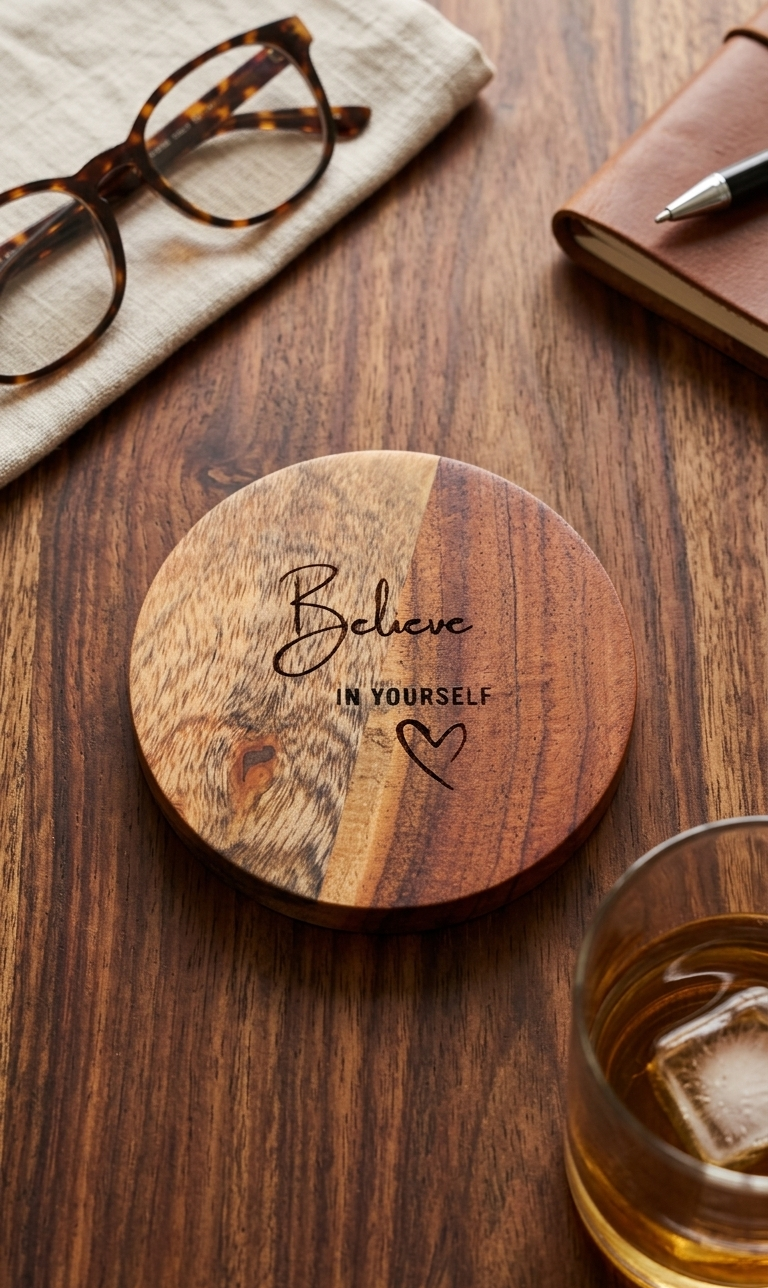 A Set of 4 Motivational Wooden Coasters – Love Yourself Collection