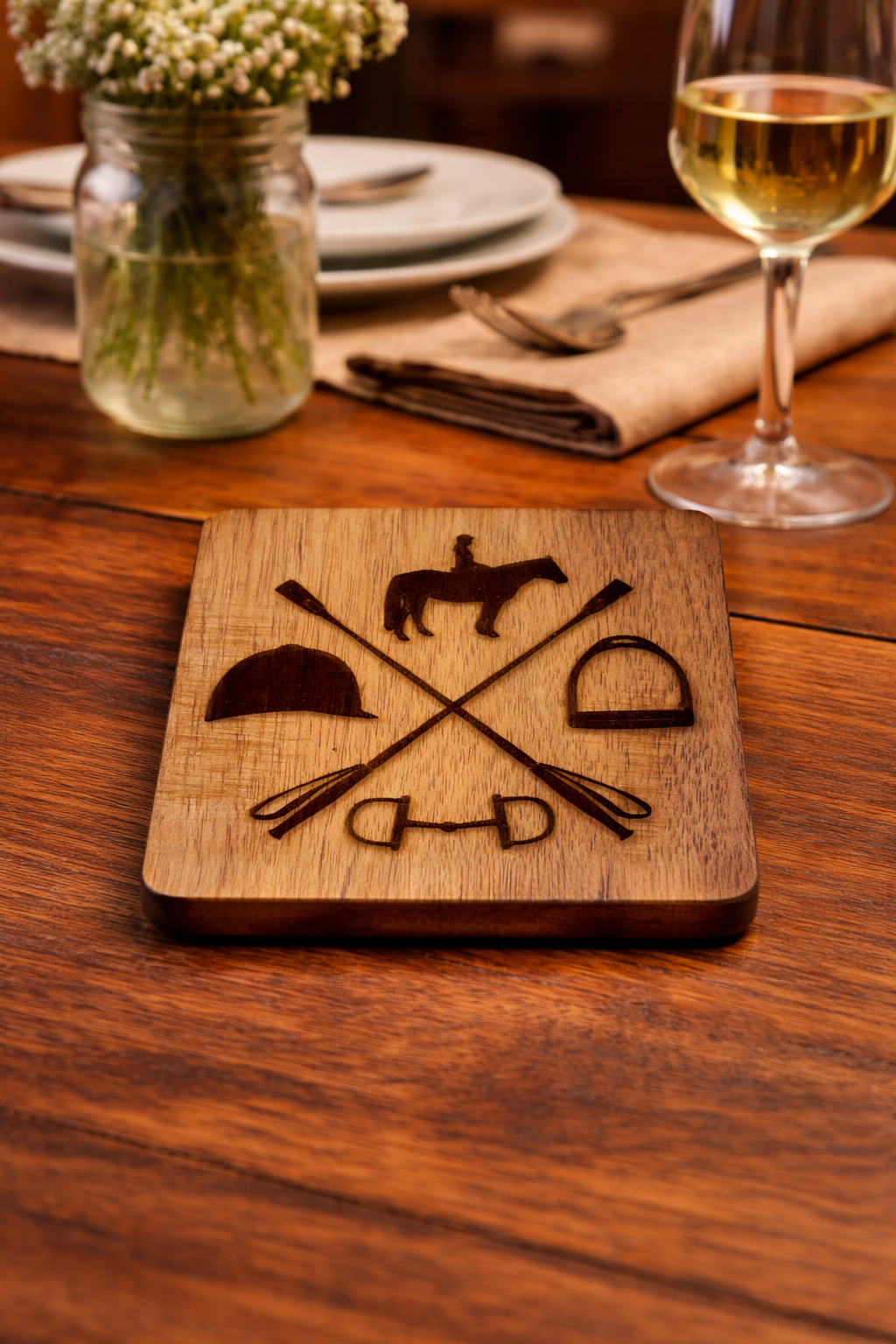 "Equestrian Gear" Wooden Coaster