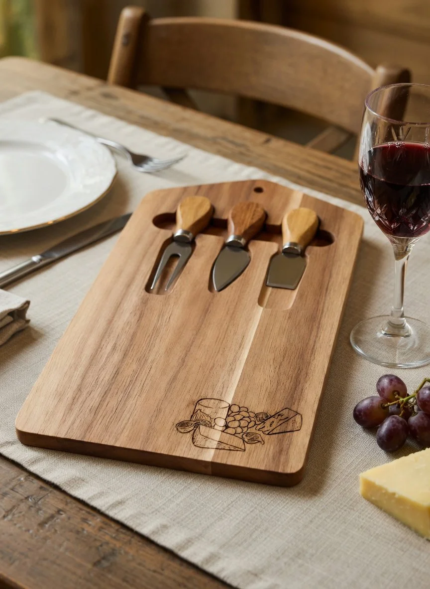Artisan Charcuterie Serving Board & Integrated Knife Set