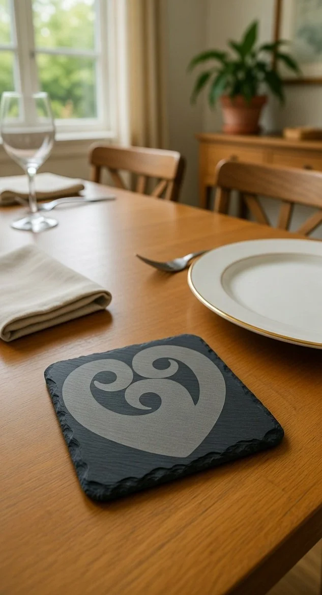 "Maori Heart Koru" Slate Coaster
