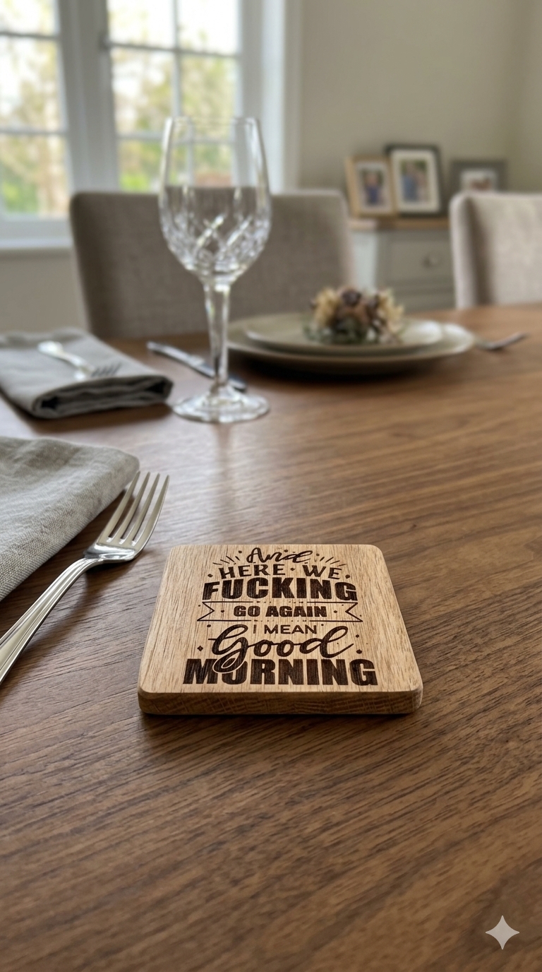 "I Mean Good Morning" Sarcastic Laser-Engraved Coaster