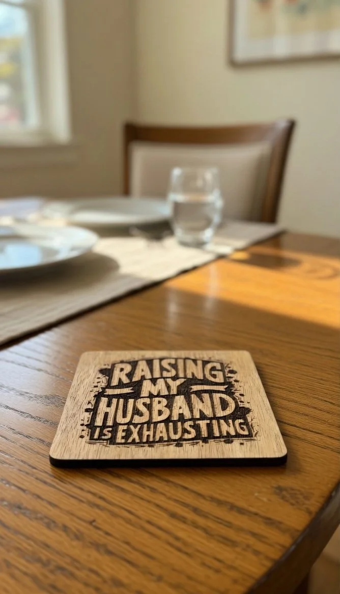 "Exhausting Husband" Sarcastic Laser-Engraved Coaster