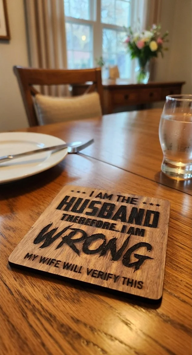 "I Am The Husband Therefore I Am Wrong" Wooden Coaster