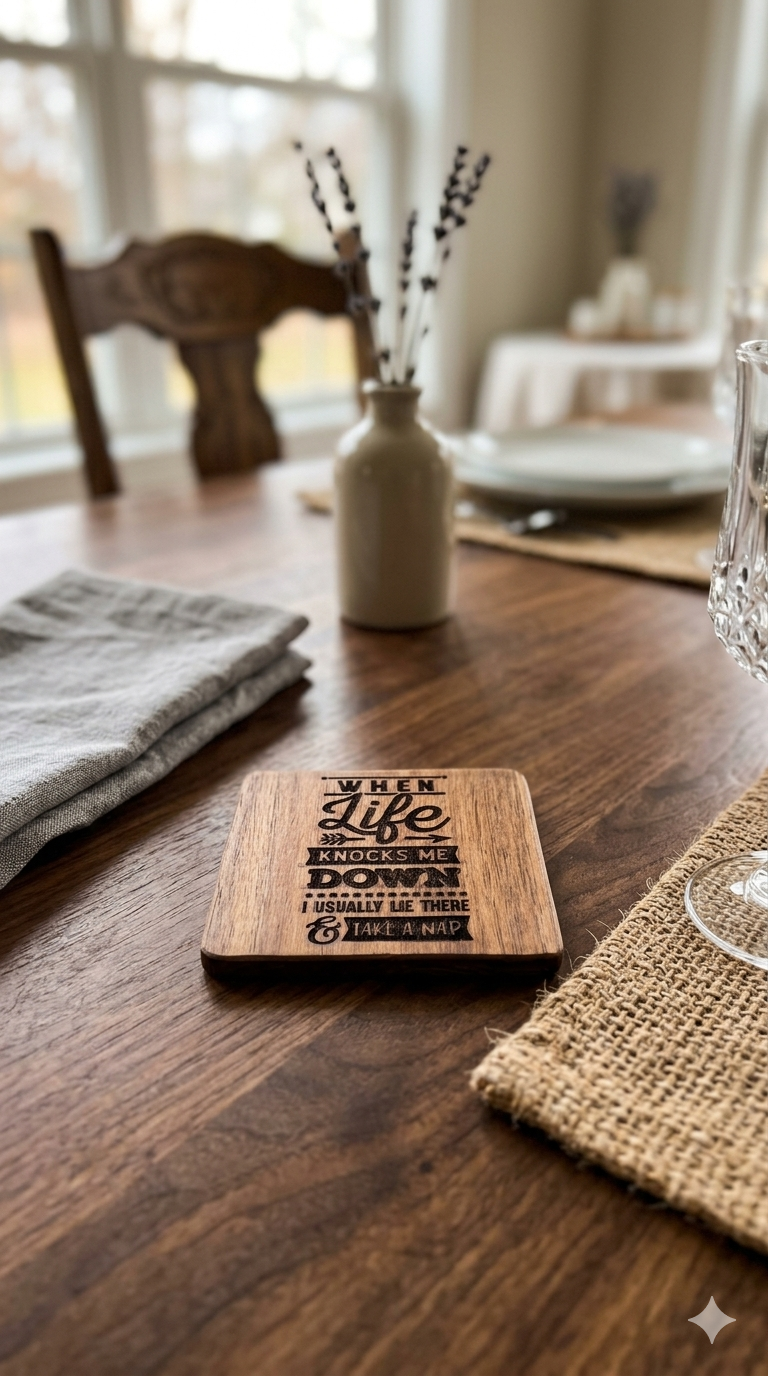 "Take A Nap" Sarcastic Laser-Engraved Wooden Coaster