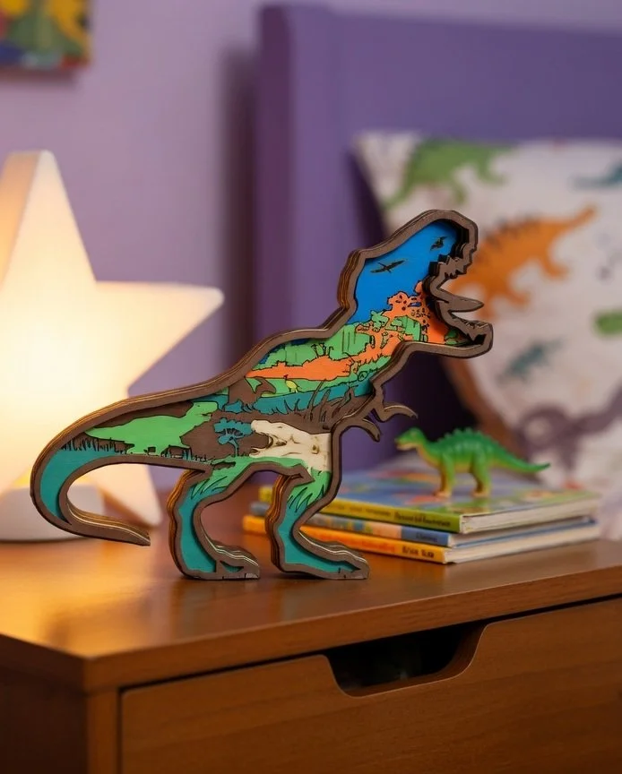 Multi-Layered T-Rex Dinosaur Wood Wall Art