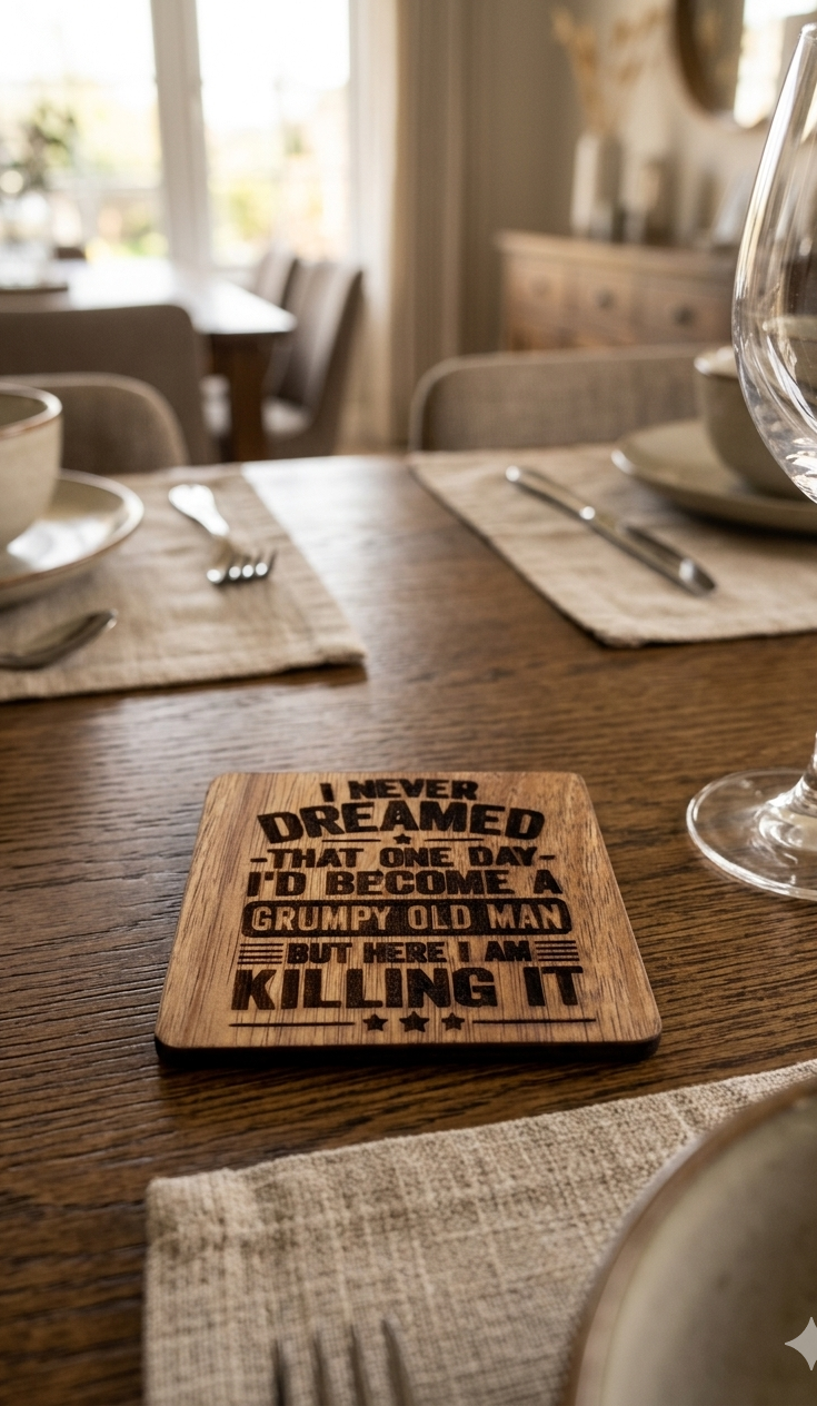 "Killing It" Grumpy Old Man Laser-Engraved Coaster