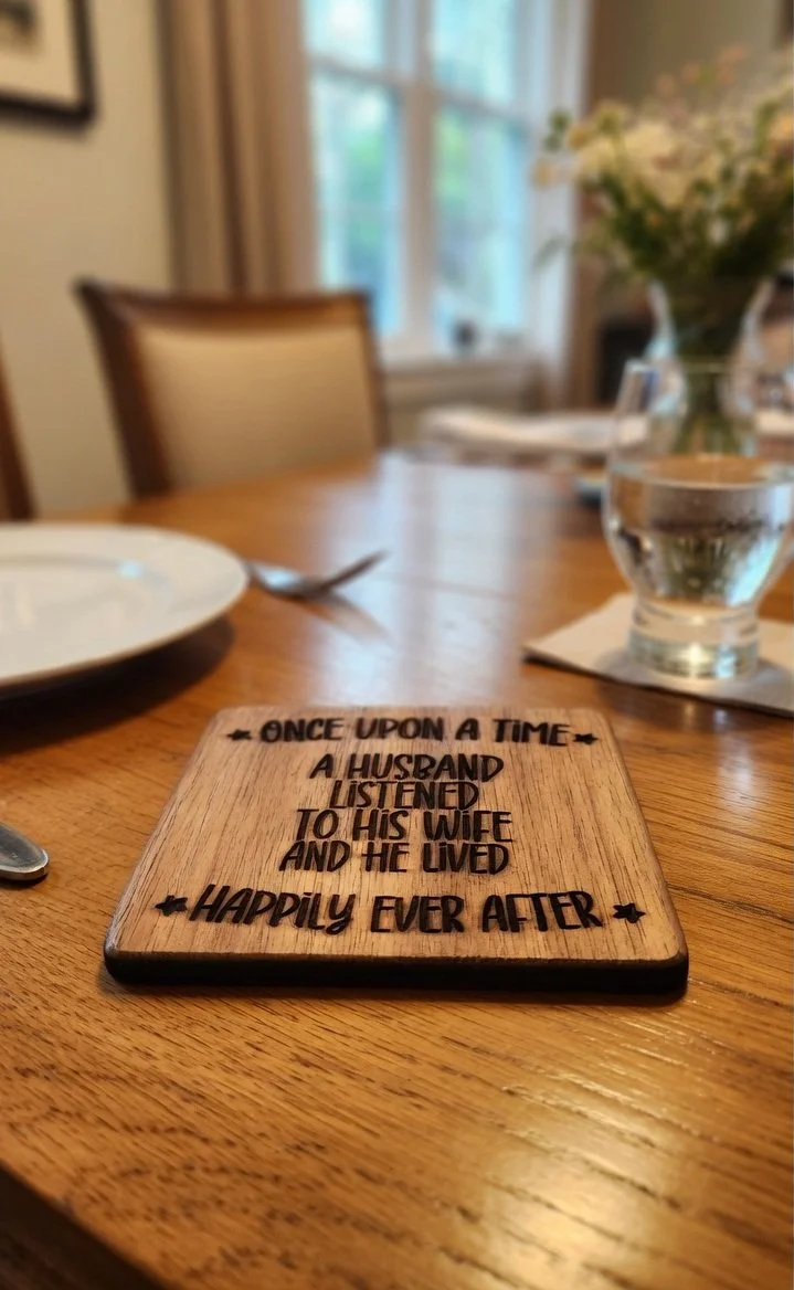 "Happily Ever After" Humorous Laser-Engraved Coaster