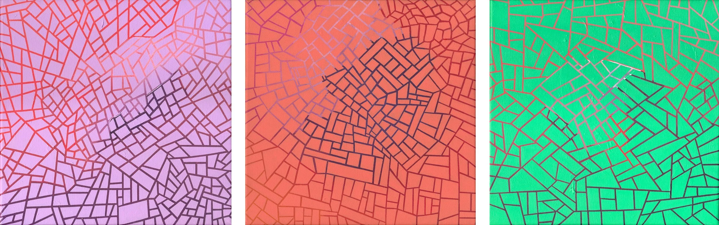 “Map #1, #2, and #3” Acrylic on canvas, 12"x12"