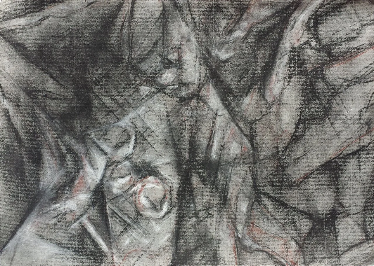 “Diorama #5” 2007, Charcoal, 12"x8"