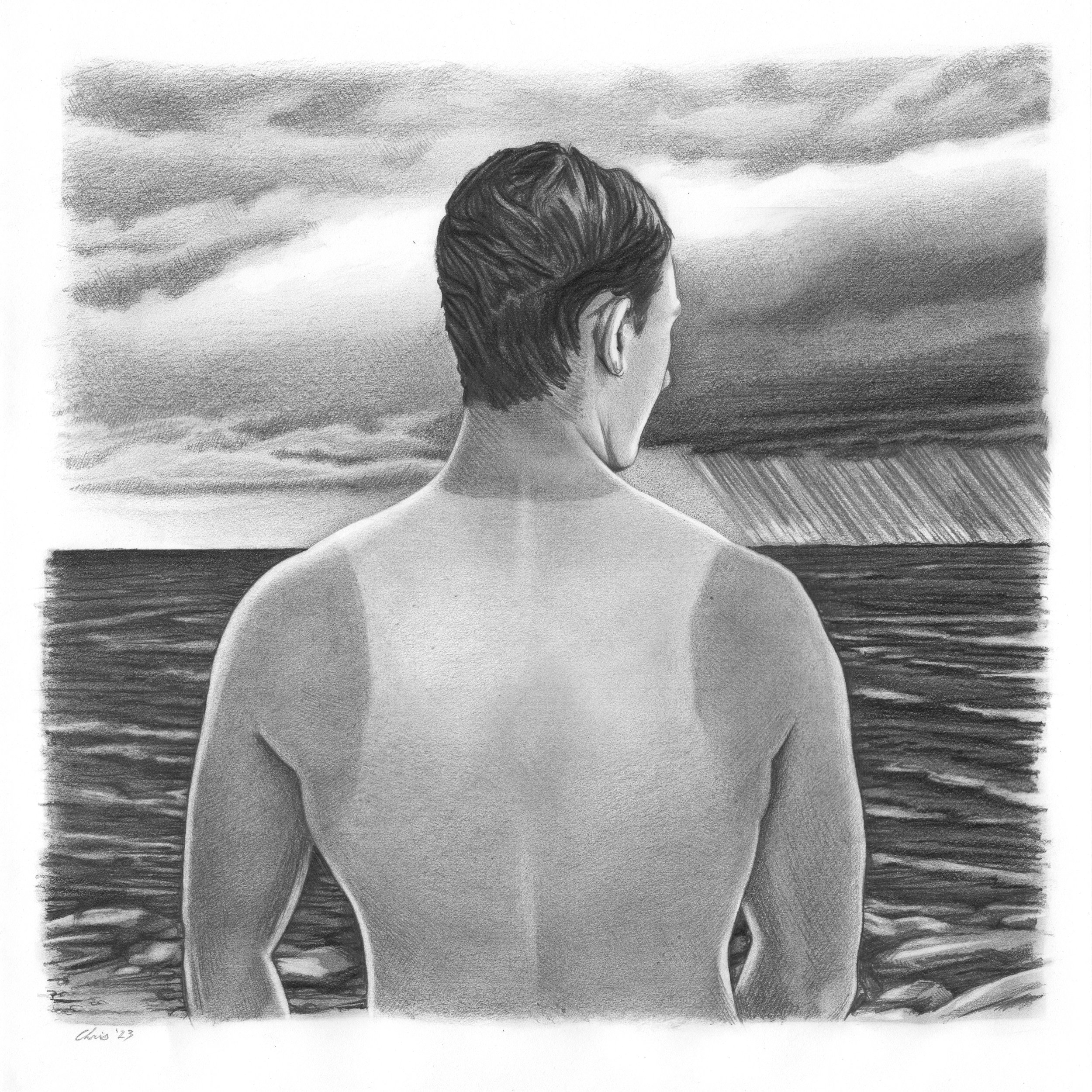 “Incoming Storm” 2023, Graphite pencil, 12"x12"