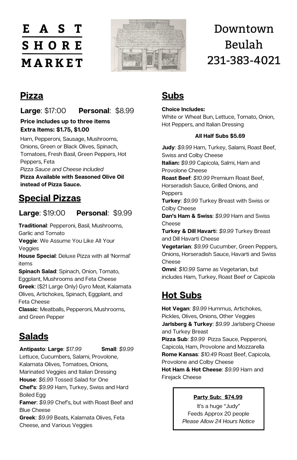 Menus — East Shore Market