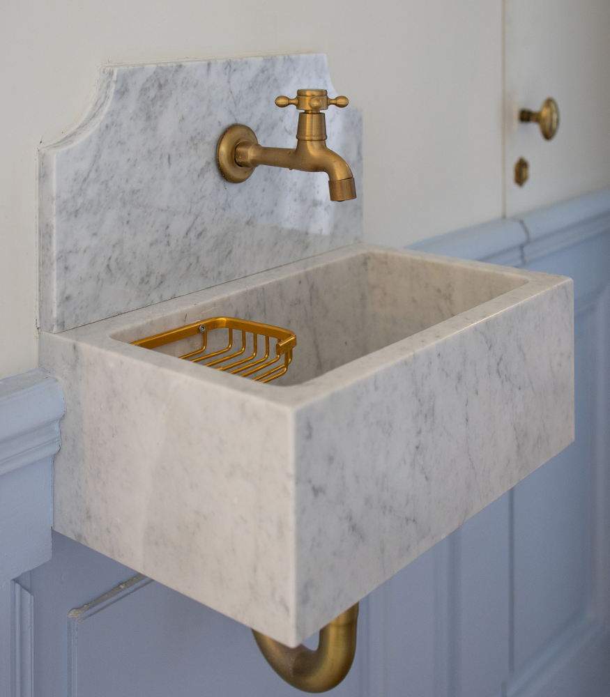 Handcrafted Marble Sink in French Chateau by Craftsman Soufiane Zaytoune