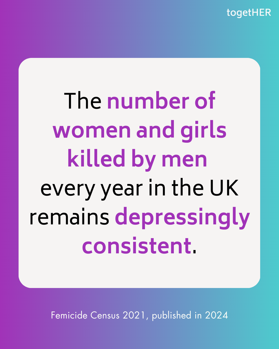 The number of women and girls killed by men every year in the UK remains depressingly consistent.