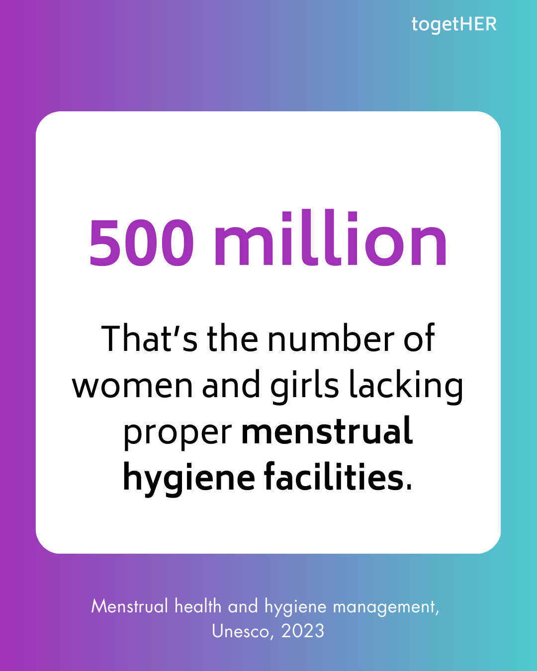500 million That’s the number of women and girls lacking proper menstrual hygiene facilities.