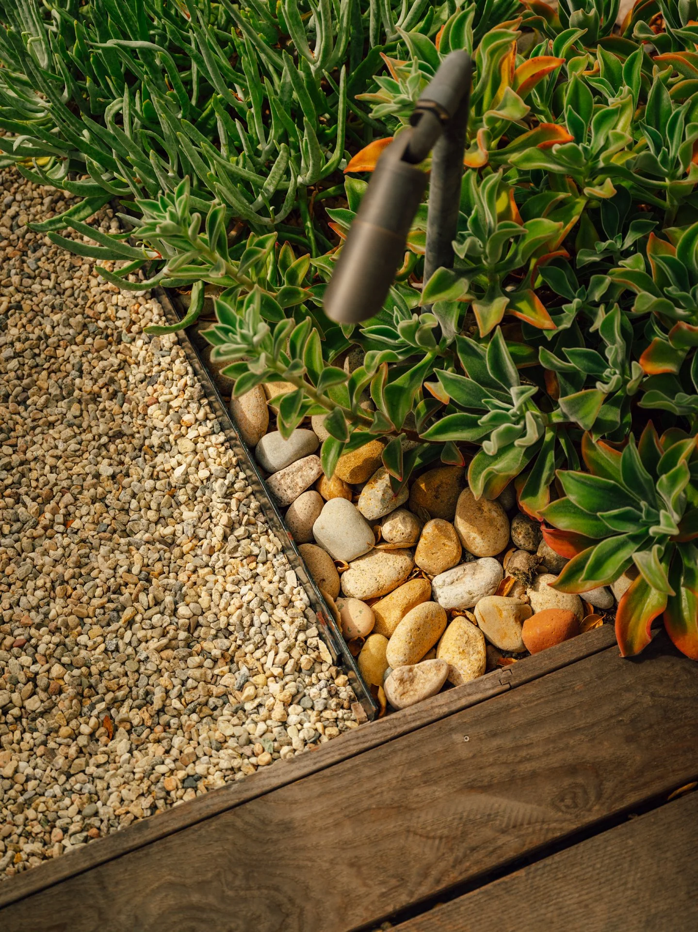 thermory decking, gravel path