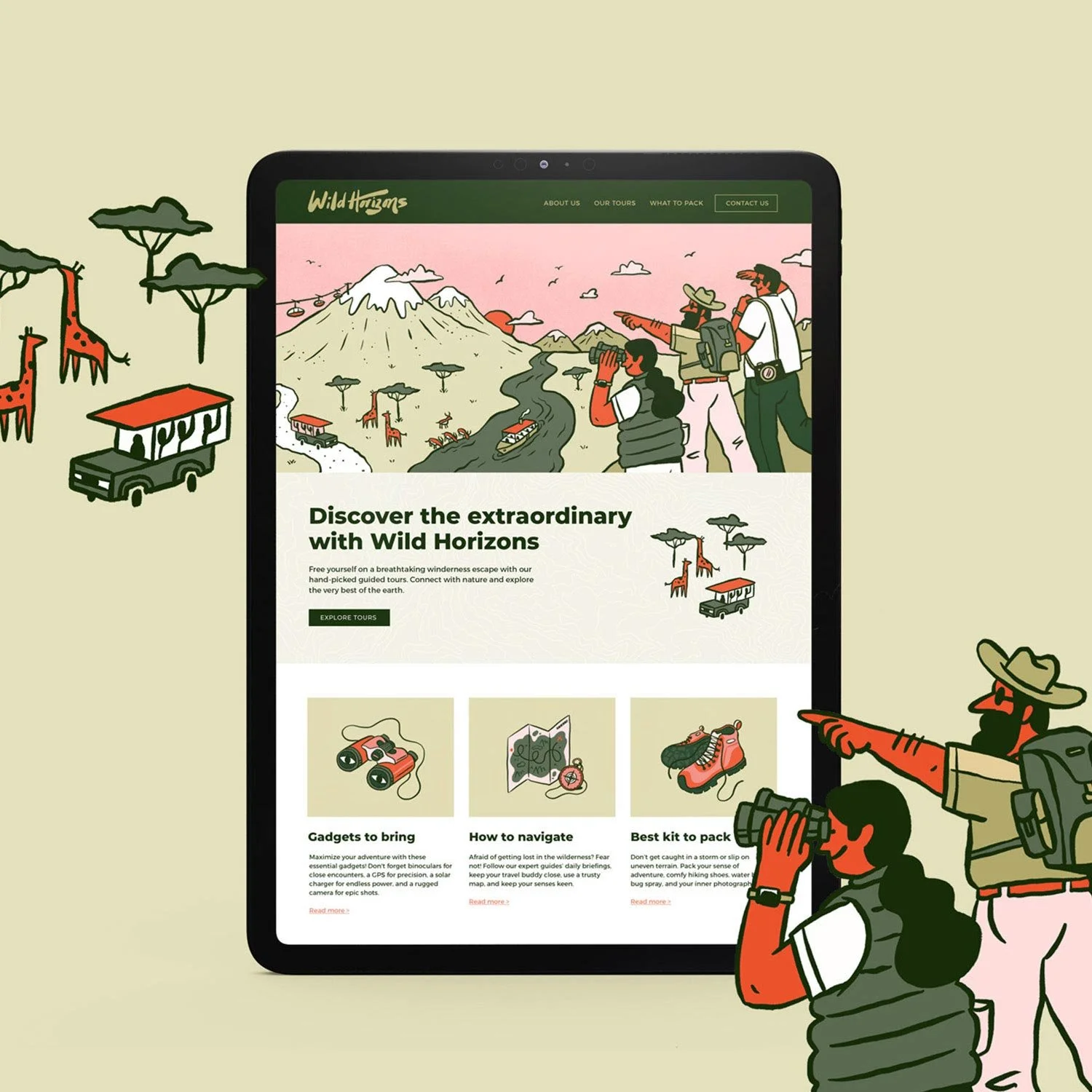 Wild Horizons logo designs & website illustrations by Studio Slatem