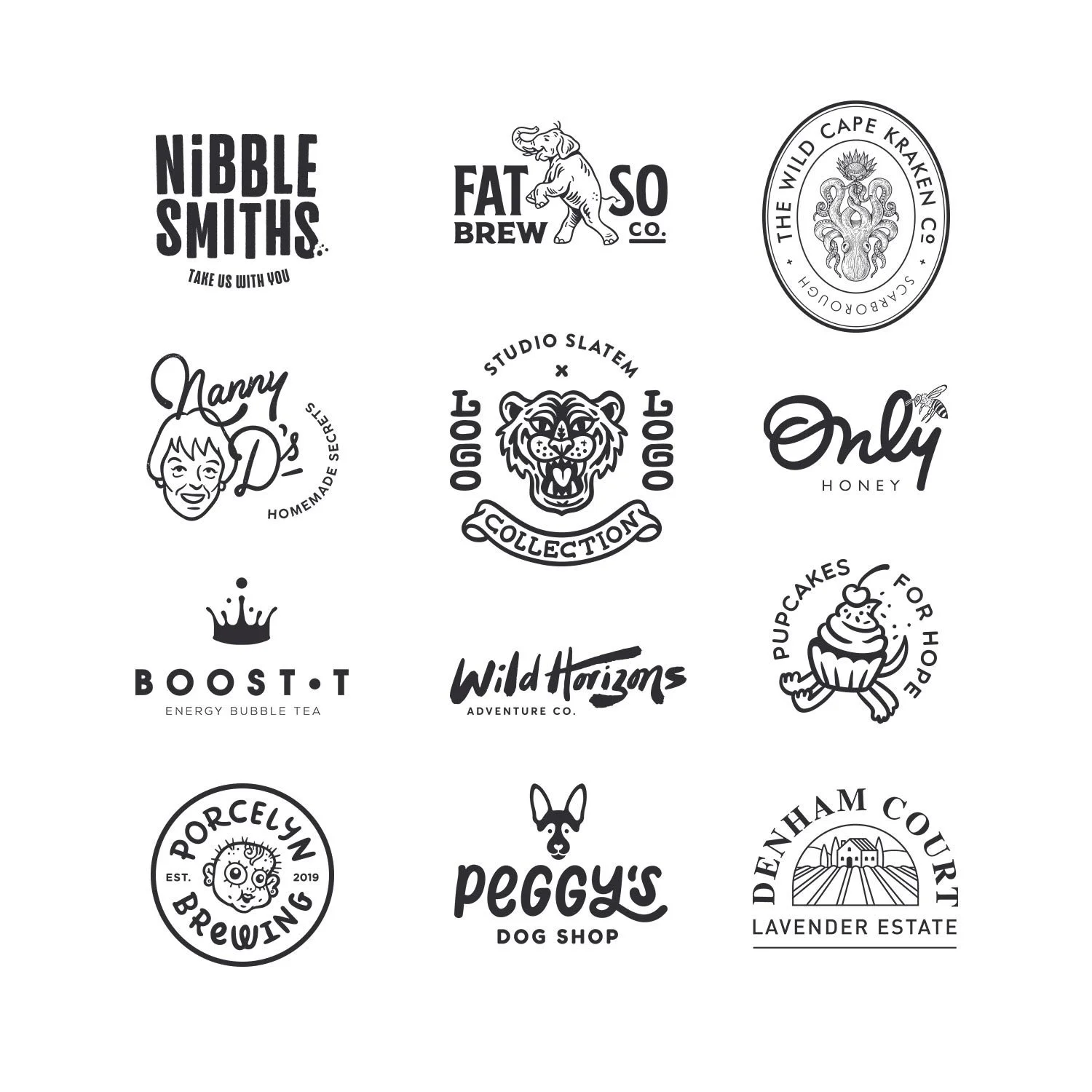 Various logo designs by Sydney graphic designer Studio Slatem