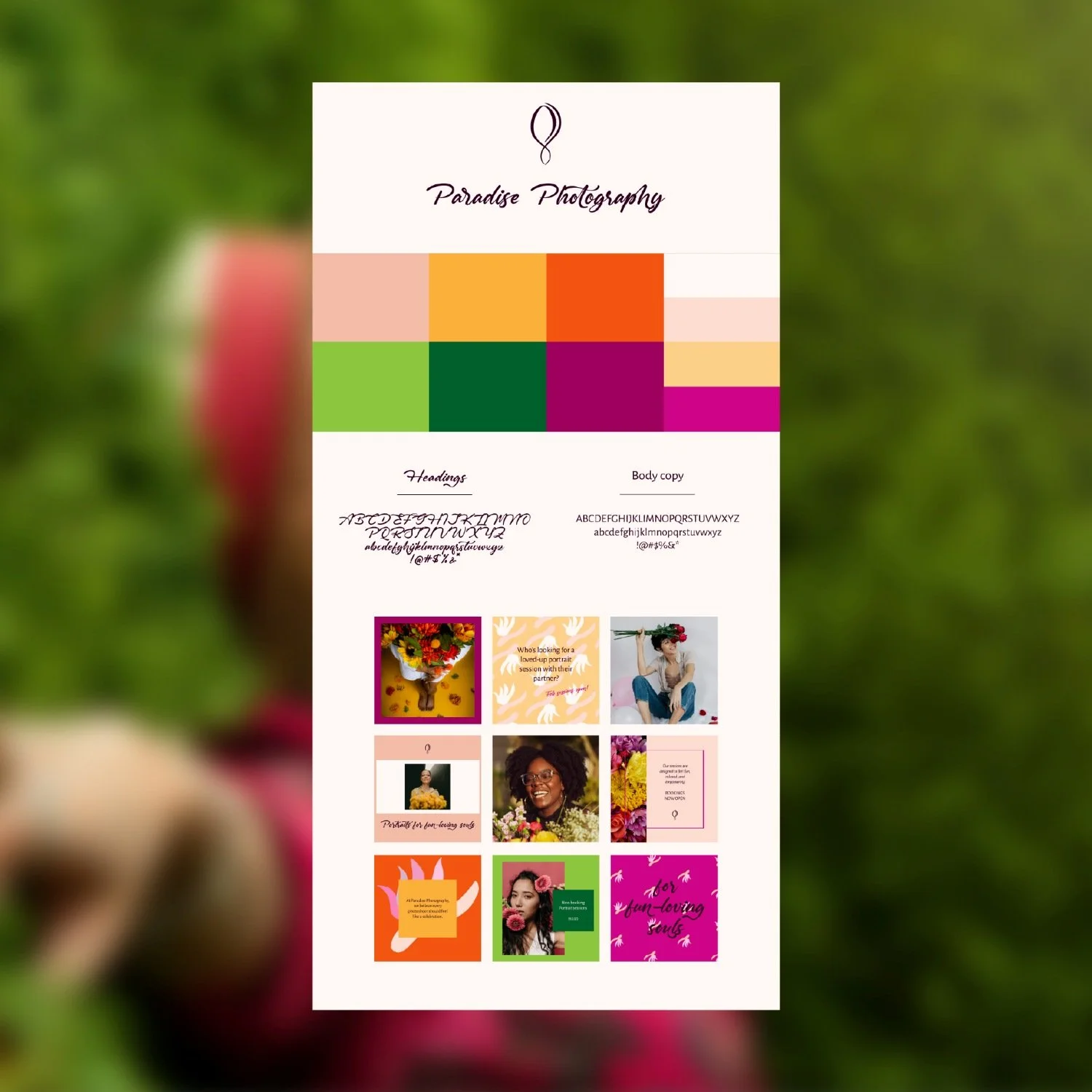 Paradise Photography branding designed by Melbourne brand & Showit website designer - A Tactile Perception.
