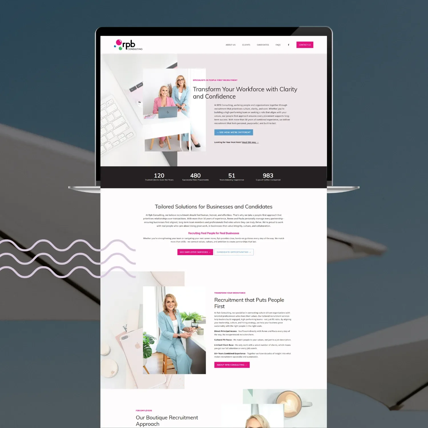 Rpb Consulting website shown on laptop designed by Gold Coast Squarespace website designer - Kyah Digital.