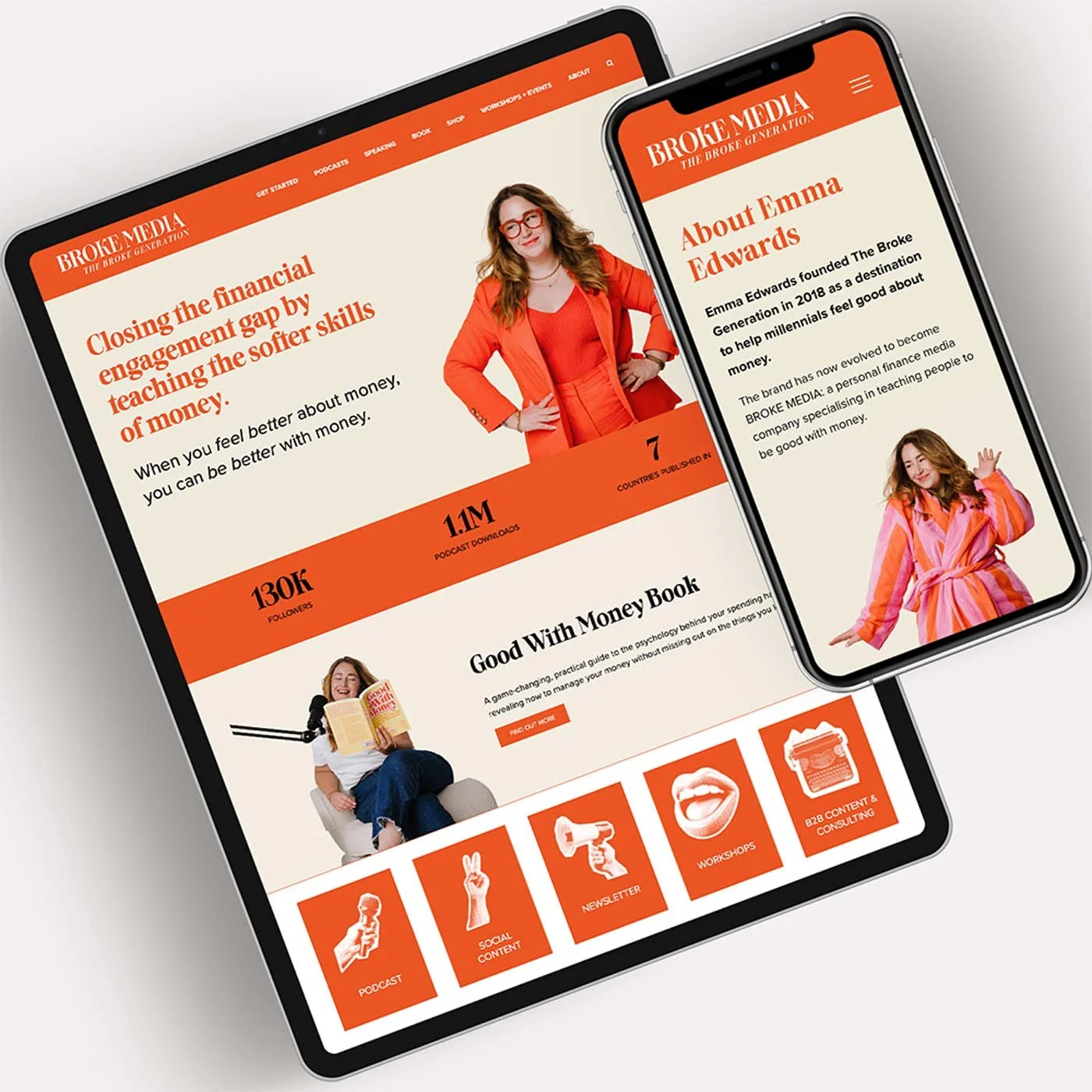 The Broke Generation website shown on iPad and iPhone by Melbourne website designer So Right Creative