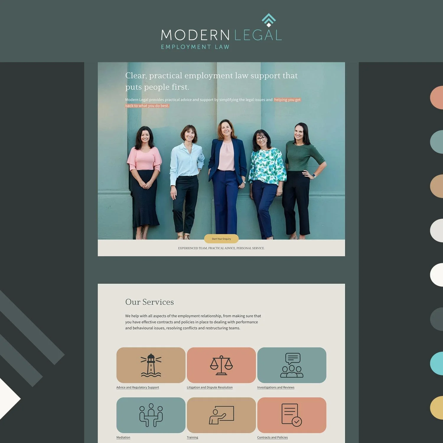 Modern Legal Employment Law, Brand & Squarespace website design by Light & Day Creative