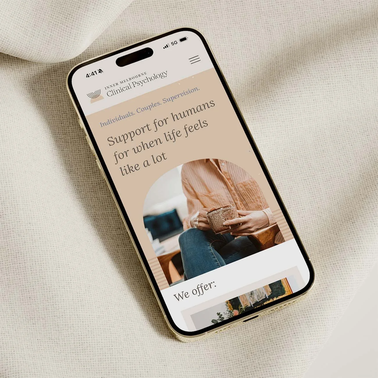 Inner Melbourne Clinical Psychology website design shown on iPhone, designed by Melbourne WordPress website designer - So Right Creative.