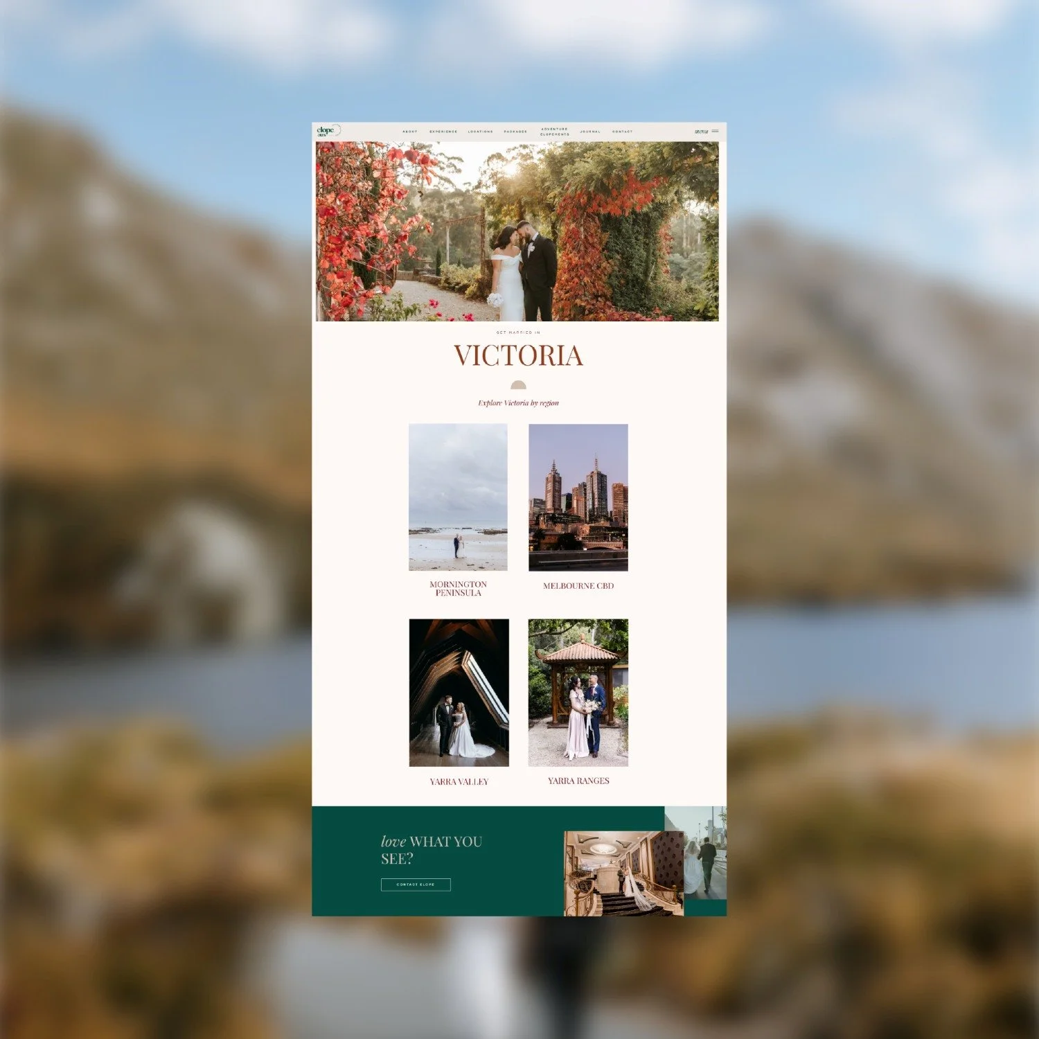 Elopement website designed by Melbourne brand & Showit website designer - A Tactile Perception.