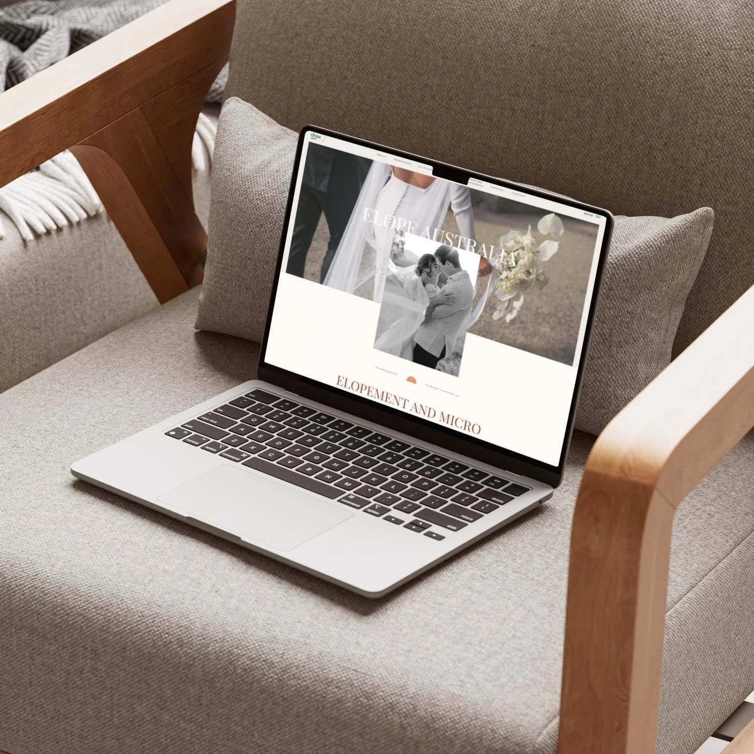 Elope Australia website shown on laptop, designed by Melbourne brand & Showit website designer - A Tactile Perception.